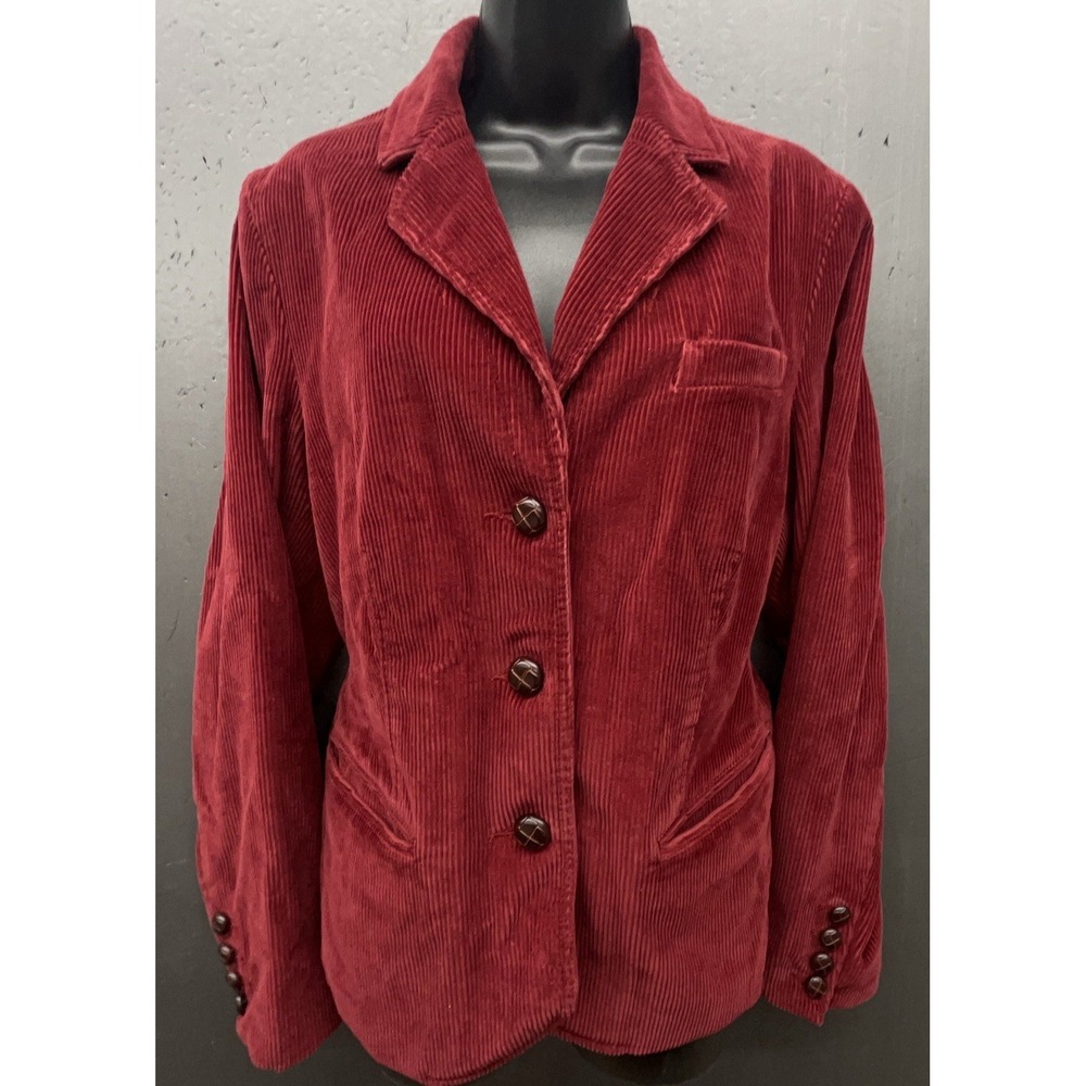 LL Bean Corduroy Blazer Jacket Women 14 Red Cotton Pockets Preppy Academia‎